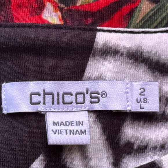Chico's Sz 2 (L) Women's Knit Top Blouse Long Sleeve Multicolor Floral/Animal - Picture 8 of 9